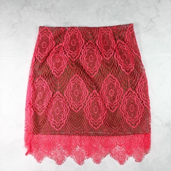 [Lulu’s] Mesh Tan & Pink Lace Skirt - Picture 3 of 3